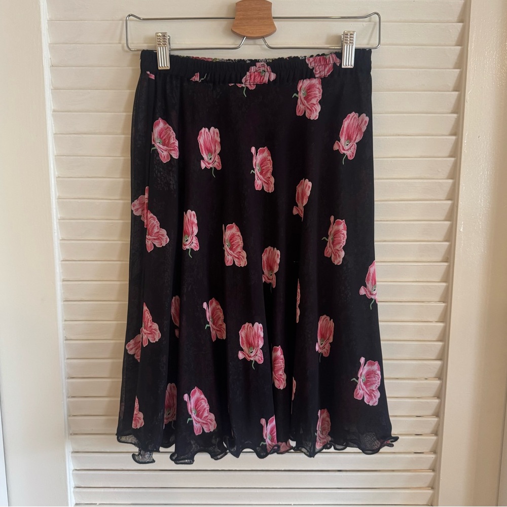 Pink black green reversible flowy midi skirt